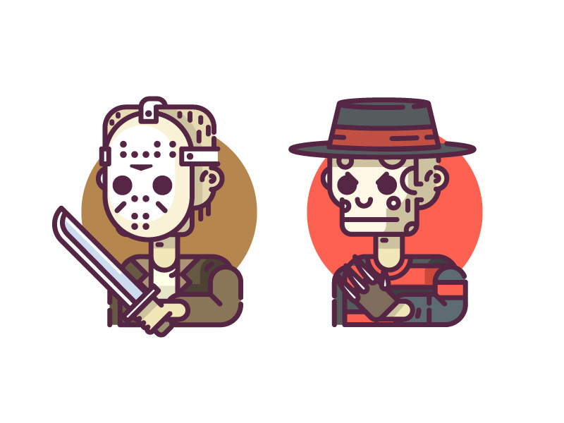Horror Characters - Freddy vs Jason vector line icon jason freddy horror