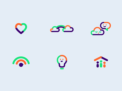 Happy icons branding building care color connecting dementia design healthcare icon design iconography icons identity monoline smile