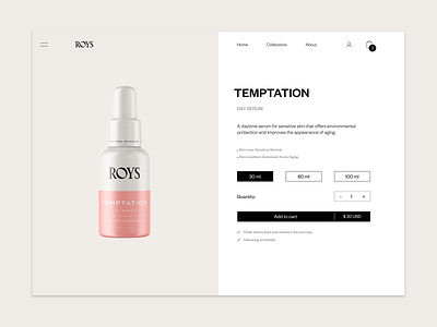 Roys Skincare product page - rebound branding clean ecommerce landing page minimalist product page ui ux web design website