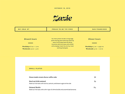 Zazie Menu menu restaurant type typography web web design zazie