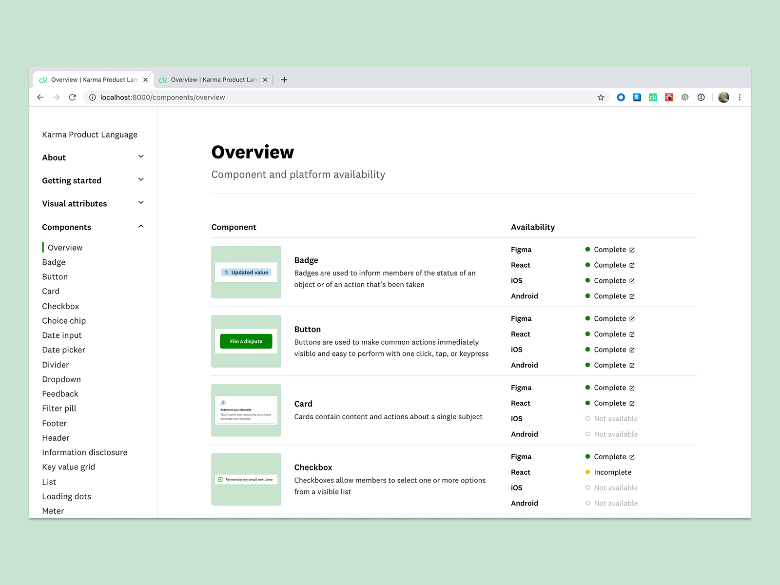 Component overview component design systems documentation web