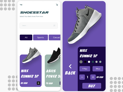 Shoesstar E-Commerce App adobe xd animated animation app app design design mobile product design typography ui ui design ux