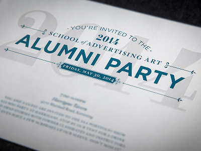 2014 SAA Alumni Party Invitation alumni gotham hoefler hoefler titling invitation ornaments party saa school of advertising art type typography varnish