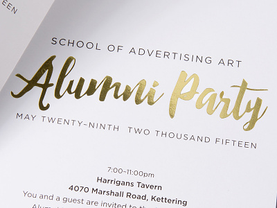 2015 SAA Alumni Party Invitation foil gold invitation lettering party saa school of advertising art type typography