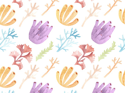 Watercolor Coral Seamless Pattern background coral illustration coral reef hand drawn illustration ocean life sealife seamless pattern underwater illustration watercolor