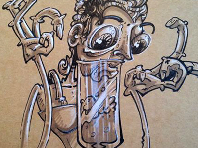 Practice Illo brown cartoon copic crazy glass ink lady marker paper pencil pint white