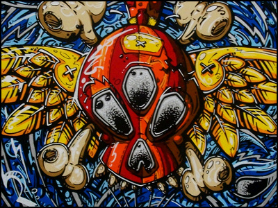 Painting detail - Skull n bones hotair balloon. acrylic balloon hotair paint posca skull wings