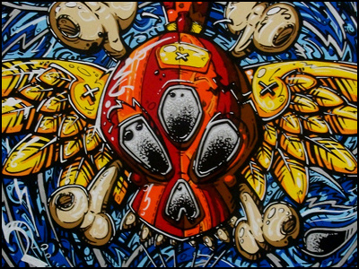 Painting detail - Skull n bones hotair balloon.