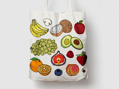 Produce Grocery Tote Bag cute cute art design food food design fruit fruits fun functional graphic design grocery store illustration mockup produce tote bag vector art vector illustration