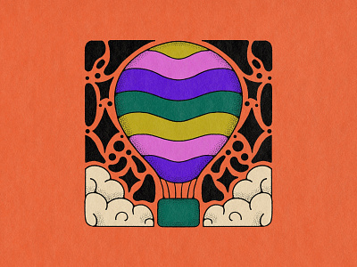 inktober 7 – trip bright clouds colorful cute design digital art drawing float funky halloween hot air balloon illustration inktober linework procreate rainbow stippling texture trip