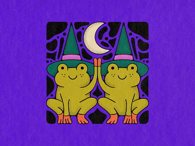 inktober 8 – match colorful cute design digital art drawing frog halloween illustration inktober moon procreate spooky toad witch