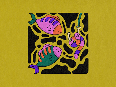 inktober day 25 – tempting colorful cute design digital art drawing fish fishing halloween illustration inktober worm