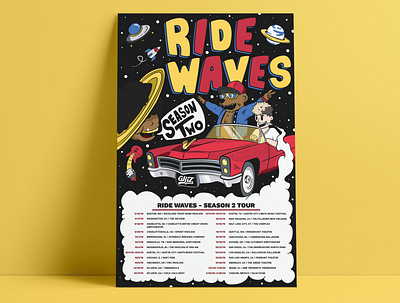 GRiZ Ride Waves: Season 2 Tour Poster 2d adobe illustrator cartoon design illustration portfolio poster art space tour poster vector