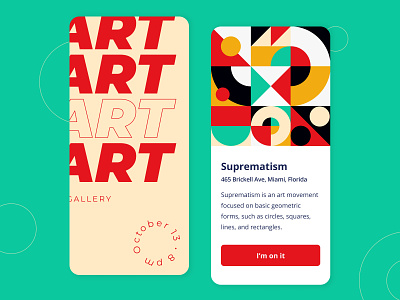 Art Gallery - Mobile App app arounda art color colors concept event exhibition figma fonts forms graph illustration pallete simple sketch suprematism text ui ux