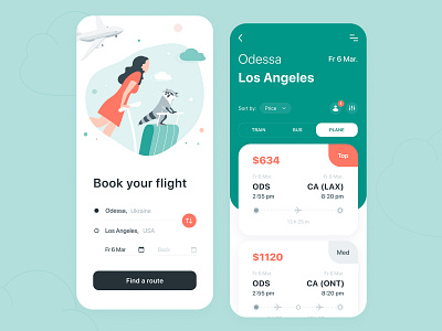 Traveling App - Mobile App application arounda booking clouds concept design figma flat flight illustration mobile plane product design raccoon tickets travel traveling trip ui ux