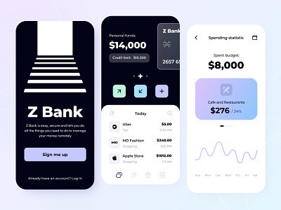Z Bank - Mobile Application app arounda bank bank app concept figma finance fintech graph illustration interface mobile app money payment save money startup statistics transactions ui ux