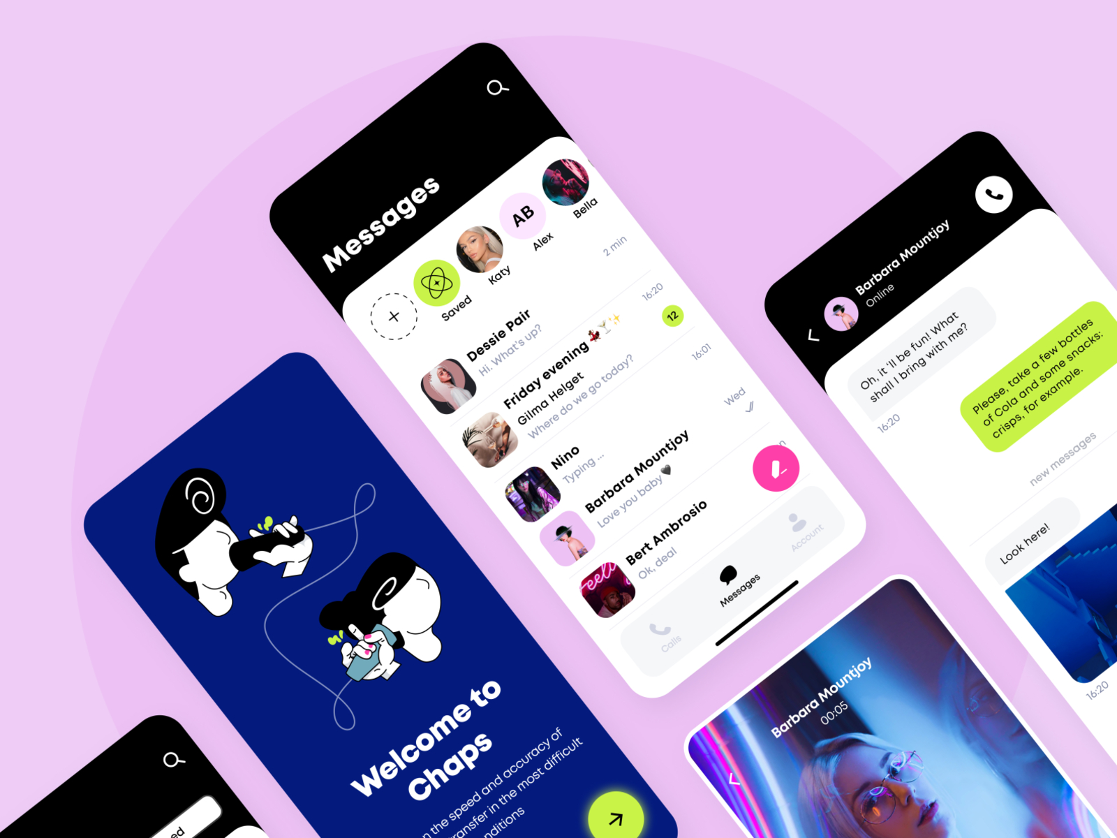Chaps chat - Mobile app arounda attachment chat app chatting communication community concept design figma group chat illustration ios app messages messenger search social ui ux video call