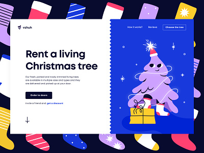 Living Christmas trees - Landing page arounda b2p christmas colors concept delivery design ecology figma forest gift holiday illustration landing living tree new year rent site snow web