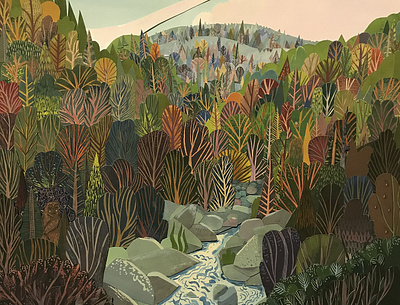 Yuba River art collage forest gouache handmade illustration illustration art river