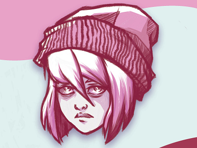Her - Sticker Design beanie colour drawing face fashion hair head illustration pink portrait sketch sketchbook sticker