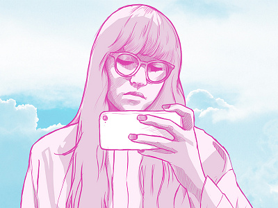 Content clouds fashion illustration iphone pink portrait selfie sketch