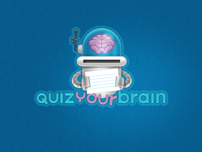 QuizYourBrain Logo blue brain character flash cards icon logo quiz robot