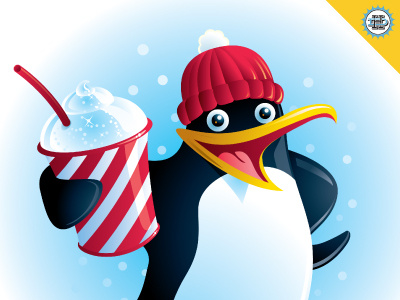 Plushee the Slush Penguin character cold happy ice cream illustration knit mascot penguin smile snow treat vector