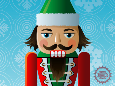 Young Santa beard cartoon character christmas mustache nutcracker santa snow snowflake st nick vector xmas