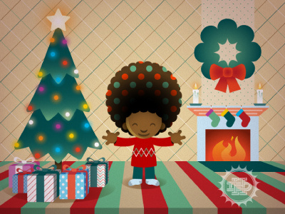 Frokadot Xmas Card afro card child christmas fire frokadot gift illustration tree vector xmas