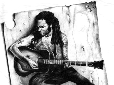 Lenny Kravitz dreads guitar illustration kravitz lenny lenny kravitz pencil portrait