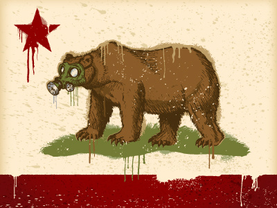New Cali Flag bear california drip flag gas mask ink paint pollution star vector vintage