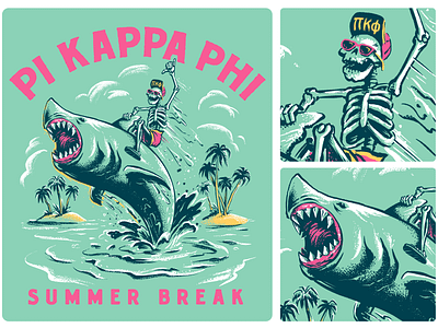 Jump the Shark beach cartoon character character greek hang ten illustration island life pi phi riding rodeo sea shark skeleton spring break summer tropical vintage