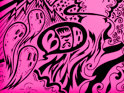 Trickoween 2 black boo cloud doodle fire frankenstein ghost halloween ink magenta mountain vector