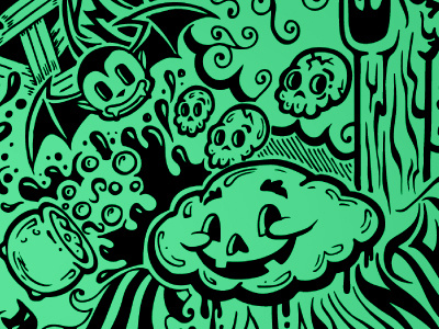 Trickoween 4 bat black candy cloud doodle green halloween ink pumpkin skull vampire vector