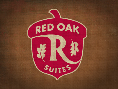 Red Oak Suites acorn branding brown hospitality hotel logo logo design oak r red red oak suites