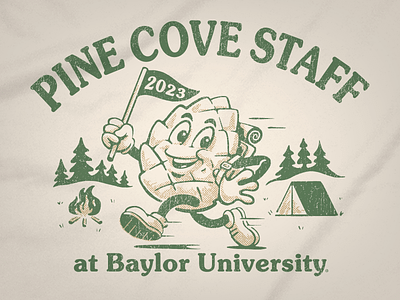 Pine Cove Mascot apparel branding camping cartoon character design logo mascot pennant pinecone rubberhose running tent tshirt vintage