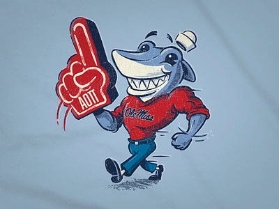 Ole Miss Landshark Mascot athletic cartoon character collegiate foam finger illustration mascot mississippi number one ole miss rebels sailor hat shark sports vintage