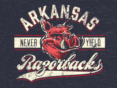 Never Yield arkansas baseball fayetteville hog logo pig razorback script sports typography