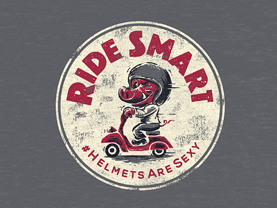 Ride Smart arkansas badge cartoon mascot moped pig razorback scooter vintage