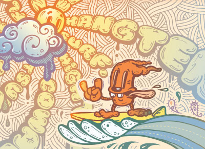 Surfdawg Rules dog doodle graffiti illustration street art surf waves