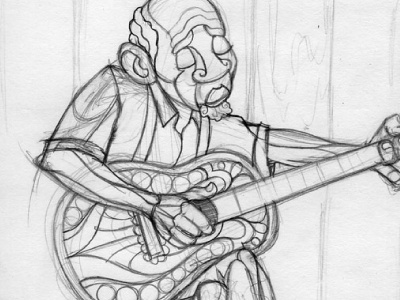 Bluesy Tuesday character guitar guitarist illustration man old man sketch