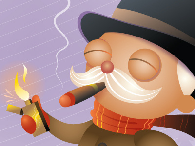 Snow me the Money cartoon character cigar fire flame happy illustration lighter smoking vector winter