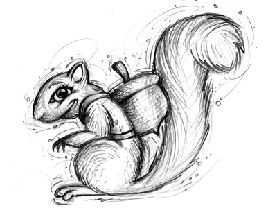 Schooly Squirrel acorn backpack cartoon cute happy sketch squirrel