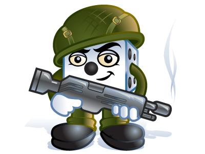 Wargame Bits Mascot cartoon character dice gun illustration logo mascot soldier