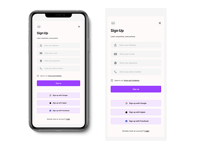 Sign up page - Mobile version dailyui design mobile ui