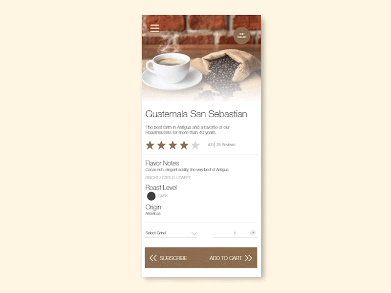 Daily UI 12 - E-Commerce Coffee adobe after effects adobexd coffee dailyui 012 e commerce purchase single item store