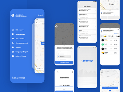 Hi Dribbble! Taxi App app blue car illustration interface list location map menu mobile service taxi ui ux