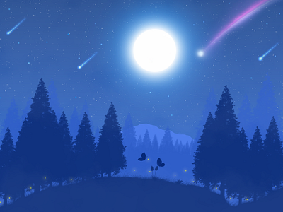 Night Forest 2d adventure logo animation desain graphic design illustration ilustrasi landscape night sky