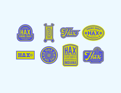 Hax Swing Shax - brand badges badge design badge logo badges baseball baseball badge brand identity branding design green hax logo patch patches purple shax swing typography