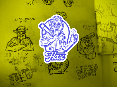 Hax Swing Shax - body bust badge with sketches badge badge design badge logo baseball baseball bat body brand branding bust draw drawing logo logo design old man patch sketch sketches sketching strong vector